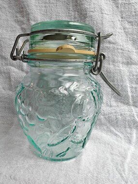 Vintage Vetreria Etrusca VE Mod Dep Italian Glass Jar Fruit Wire Bale Canister
